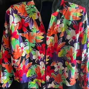 Vintage Floral Multicolor Women's Bomber Cotton Jacket Large